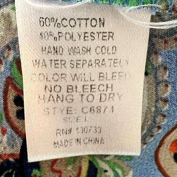 Umgee Womens Sheer Blouse Large Blue Multicolor Paisley Popover Peplum Hem - Picture 5 of 5